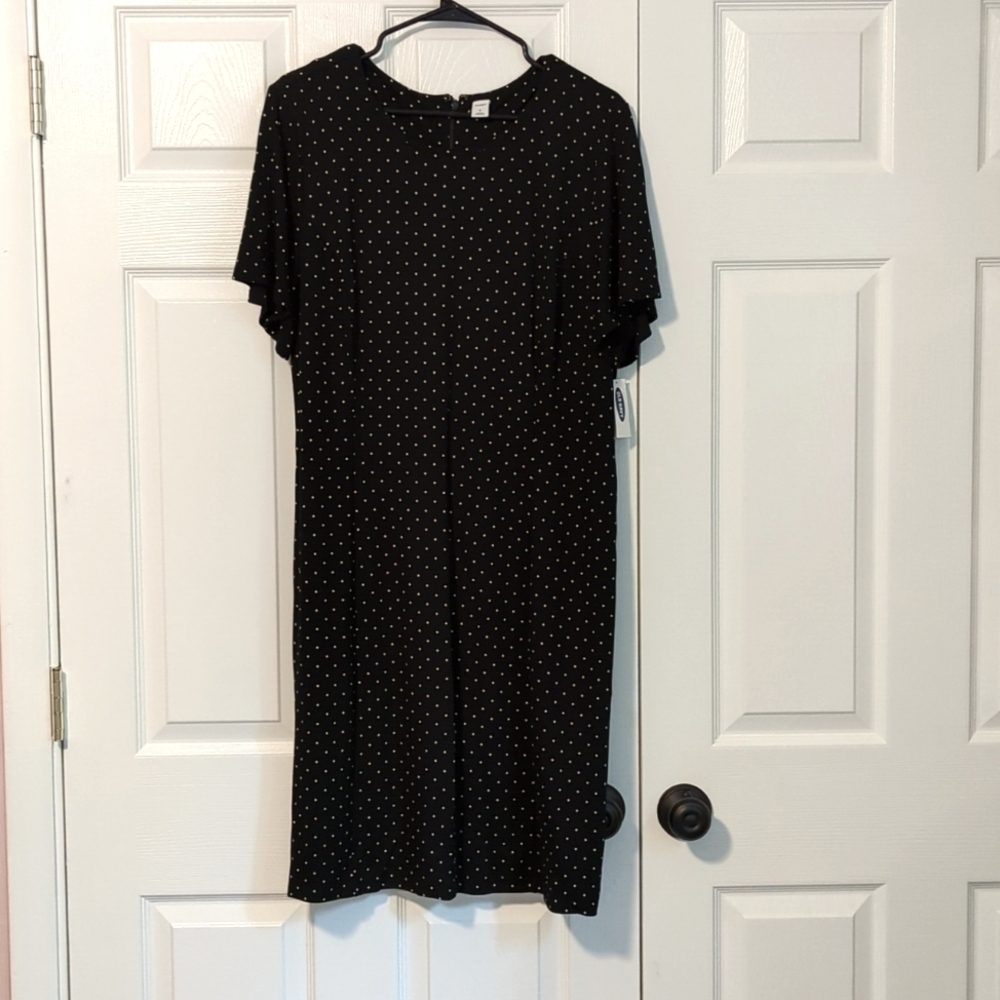Old Navy Black and Tan Polka Dot Short-Sleeve Dress